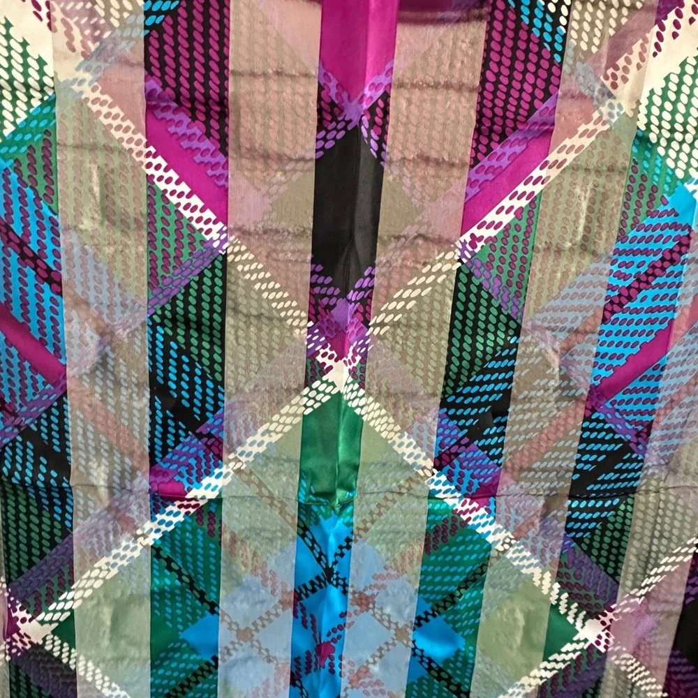Vintage Silk Chiffon Scarf 80s‎ 90s Geometric Abstract Dot Purple Green Blue